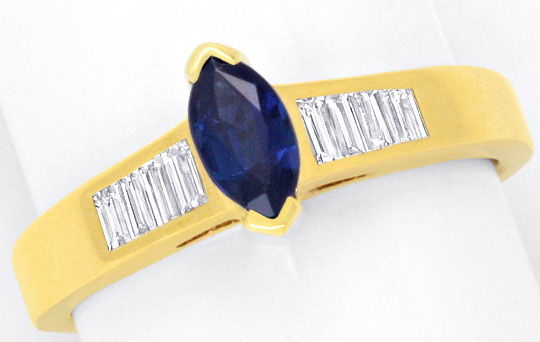 Foto 2 - Diamant-Ring, Safir Navette, Diamant Baguetten Gelbgold, R1179