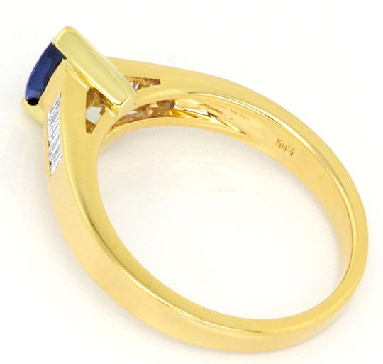 Foto 3 - Diamant-Ring, Safir Navette, Diamant Baguetten Gelbgold, R1179